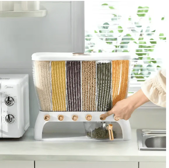 🍚 Rice Bin Divider (6-Section) | Airtight Multi-Grain Storage Organizer