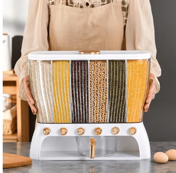 🍚 Rice Bin Divider (6-Section) | Airtight Multi-Grain Storage Organizer