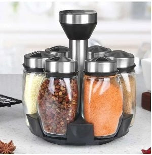 🧂 Revolving Spice Rack 🔄 360° Rotation | Space Saver | Stylish Kitchen Organizer 🍽