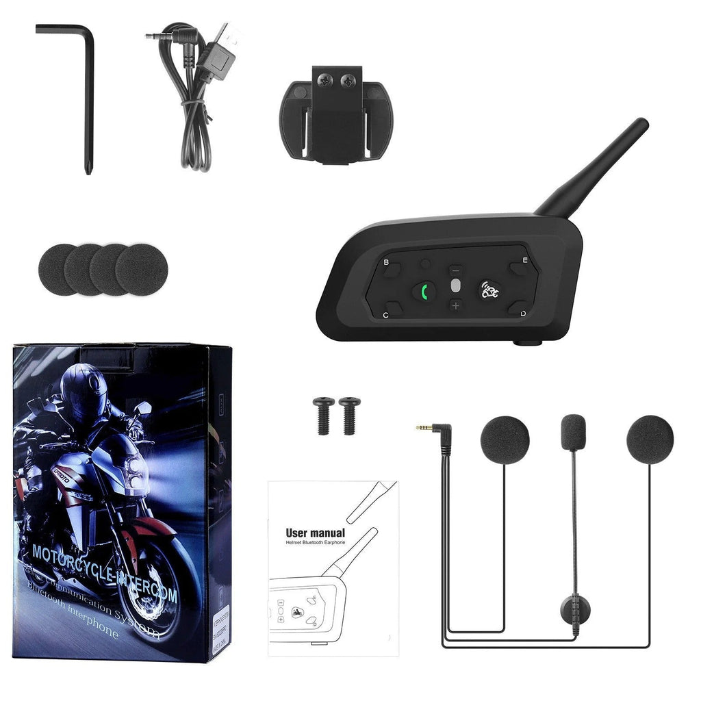🎧 V6Pro Helmet Intercom | 800m Bluetooth Range 🏍 5 Riders Link 🔊 Single Pack