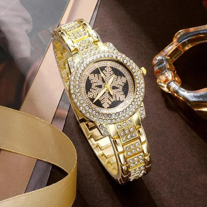 ❄💎 Snowflake Luxury Rhinestone Watch ✨ 5-Piece Elegant Jewelry Set 👑⌚